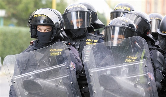 Policisté z poádkové jednotky hlídali v Novém Boru hlavn v noci. (Ilustraní snímek)