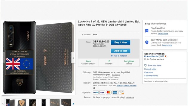 Na auknm portlu eBay prodvaj limitovan Oppo Find X2 Pro Automobili Lamborghini Edition za v pepotu vce ne 300 tisc korun.