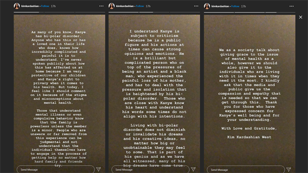 Kim Kardashianov na Instagramu napsala, e jej manel Kanye West trp bipolrn poruchou (22. ervence 2020).