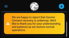 Aplikace Garmin Connect informuje, že se služby rozjíždí. Aplikace Garmin Connect informuje, že se služby rozjíždí.