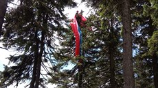 Paraglidista na Černé hoře v Krkonoších se dostal ze stromu po žebřících... Paraglidista na Černé hoře v Krkonoších se dostal ze stromu po žebřících...