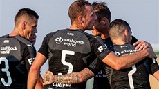 Slávisté se radují z gólu Nicolaea Stancia v přípravném utkání proti maďarskému... Slávisté se radují z gólu Nicolaea Stancia v přípravném utkání proti maďarskému...