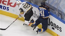 Robert Bortuzzo ze St. Louis (vpravo) a Tomáš Nosek z Vegas v souboji u... Robert Bortuzzo ze St. Louis (vpravo) a Tomáš Nosek z Vegas v souboji u...