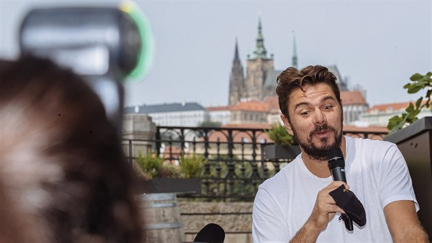 Švıcarskı tenista Stan Wawrinka při setkání s novináři v Praze.