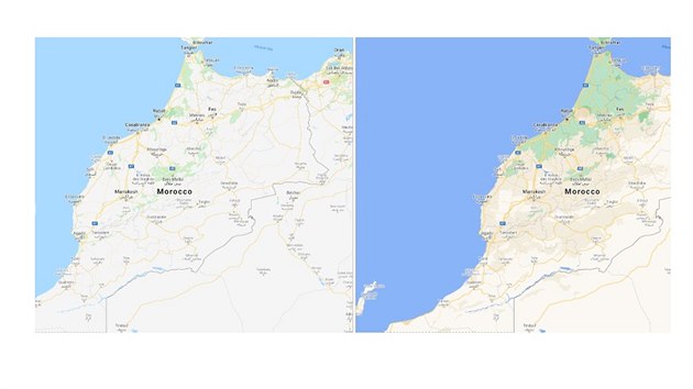 Porovnn pvodn (vlevo) a nov grafiky Google Maps