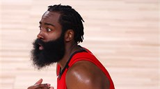James Harden z Houstonu reaguje na rozhodčí. James Harden z Houstonu reaguje na rozhodčí.