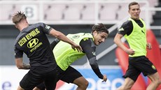 Obránce Aleš Matějů v akci na svém prvním tréninku s fotbalovou reprezentací. Obránce Aleš Matějů v akci na svém prvním tréninku s fotbalovou reprezentací.