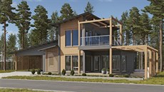 Dvoupodlažní dřevostavba nabízí svým majitelům venkovní terasy, zahrádka u domu... Dvoupodlažní dřevostavba nabízí svým majitelům venkovní terasy, zahrádka u domu...