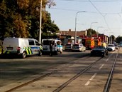 Policejní fotografie místa nehody na Sokolské ulici v Ostravě, při srážce dvou... Policejní fotografie místa nehody na Sokolské ulici v Ostravě, při srážce dvou...