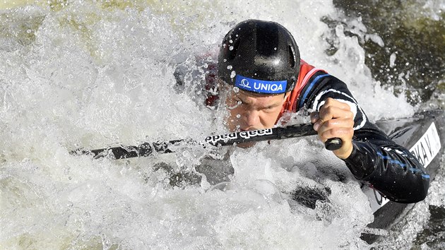 Kanoista Vclav Chaloupka na ME ve vodnm slalomu v Praze.