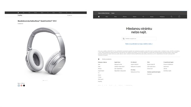 Z obchodu Applu zmizely například sluchátka Bose. Vlevo je vidět nabídka z 21.... Z obchodu Applu zmizely například sluchátka Bose. Vlevo je vidět nabídka z 21....
