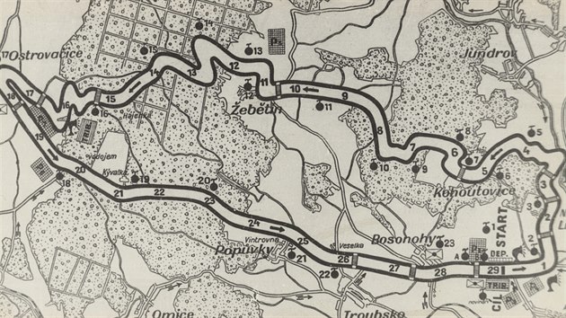 Dobová mapa trati z roku 1930