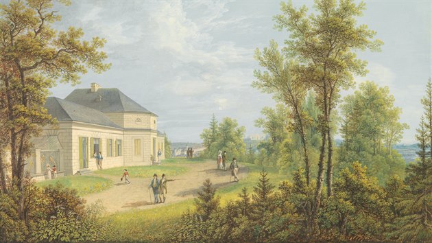 Letohrdek Belveder ve Valticch zachycen na malb z roku 1822.