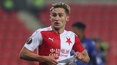 Slávistický útočník Jan Kuchta oslavuje gól v zápase s Nice. Slávistický útočník Jan Kuchta oslavuje gól v zápase s Nice.