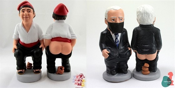 Klasický caganer (vlevo) a Joe Biden s roukou