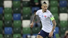 Slovenský kapitán Marek Hamšík hledá volného spoluhráče. Slovenský kapitán Marek Hamšík hledá volného spoluhráče.