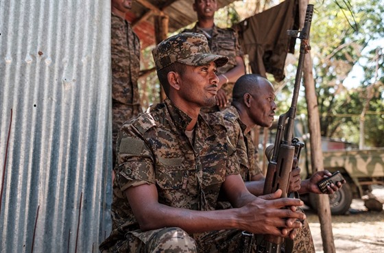 Etioptí vojáci ve mst Dansha v regionu Tigraj (25. listopadu 2020)