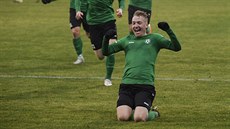 Příbramský útočník Antonín Vávra slaví branku do sítě Mladé Boleslavi. Příbramský útočník Antonín Vávra slaví branku do sítě Mladé Boleslavi.