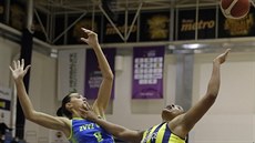 Marija Režanová (vlevo) z USK Praha a Kia Vaughnová z Fenerbahce bojují o míč... Marija Režanová (vlevo) z USK Praha a Kia Vaughnová z Fenerbahce bojují o míč...