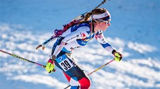 Markéta Davidová na trati druhého sprintu v rakouském Hochfilzenu. Markéta Davidová na trati druhého sprintu v rakouském Hochfilzenu.