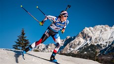 Markéta Davidová na trati druhého sprintu v rakouském Hochfilzenu. Markéta Davidová na trati druhého sprintu v rakouském Hochfilzenu.