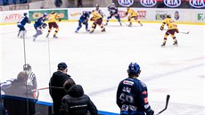 Jaromír Jágr sleduje kladenské spoluhráče v zápase s Jihlavou. Jaromír Jágr sleduje kladenské spoluhráče v zápase s Jihlavou.