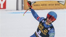 Ryan Cochran-Siegle v cíli superobřího slalomu v Bormiu. Ryan Cochran-Siegle v cíli superobřího slalomu v Bormiu.