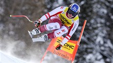 Rakouský lyžař Matthias Mayer na trati sjezdu v Bormiu Rakouský lyžař Matthias Mayer na trati sjezdu v Bormiu