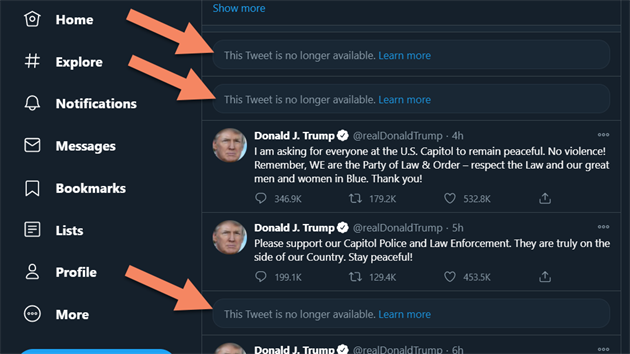Tři zablokované tweety Donalda Trumpa