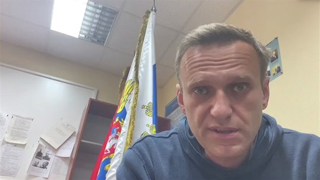 Alexej Navalnyj na policejn stanici v moskevsk tvrti Chimki (18. ledna 2021)