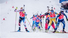 Markéta Davidová běží v Oberhofu závod s hromadným startem. Markéta Davidová běží v Oberhofu závod s hromadným startem.