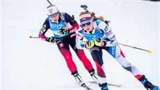 Markéta Davidová běží třetí úsek štafety žen v Anterselvě. Markéta Davidová běží třetí úsek štafety žen v Anterselvě.