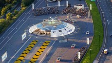 Vizualizace budoucího letiště pro létající vozy v britském Coventry. (27. ledna... Vizualizace budoucího letiště pro létající vozy v britském Coventry. (27. ledna...