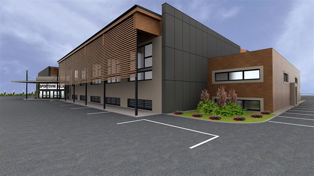 Vizualizace nové víceúčelové sportovní haly, která by měla pomoci sokolovským školám při tělovýchově.