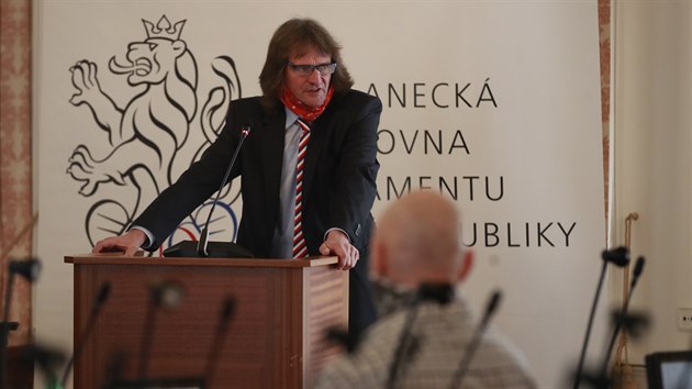 Zstupci petice Blanick manifest (na snmku ekonom Miroslav evk) jednali na pd Snmovny. (24. nora 2021)