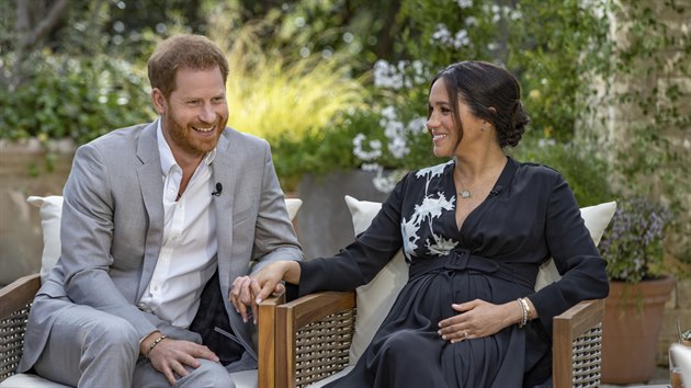 Princ Harry a vvodkyn Meghan v poadu Oprah Winfreyov, kter televize CBS vyslala 7. bezna 2021.