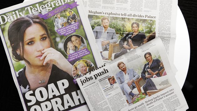 Australsk noviny po zveejnn rozhovoru prince Harryho a vvodkyn Meghan u Oprah Winfreyov (Sydney, 9. bezna 2021)