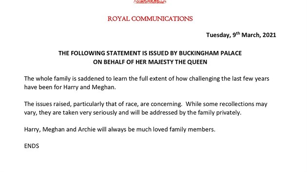 Prohlen Buckinghamskho palce k rozhovoru prince Harryho a vvodkyn Meghan (9. bezna 2021)