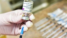 Okování vakcínou AstraZeneca v obci Hoálkova na Vsetínsku (4. bezna 2021)