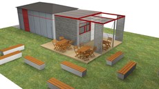Vizualizace budoucího občerstvení ve Stromovce v Budějovicích. Vizualizace budoucího občerstvení ve Stromovce v Budějovicích.