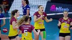 Radost volejbalistek Liberce v utkání s Přerovem. Radost volejbalistek Liberce v utkání s Přerovem.