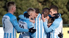 Prostějovští fotbalisté slaví gól. Prostějovští fotbalisté slaví gól.