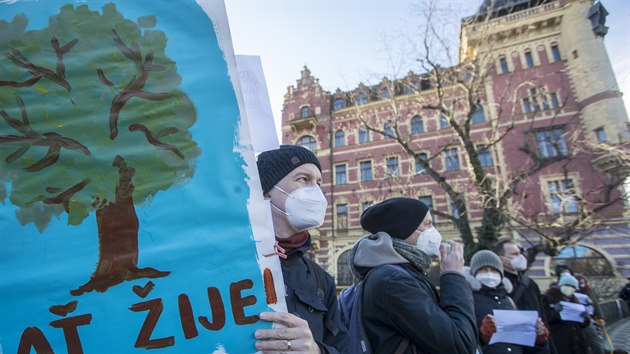Protestní shromáždění u Smetanova nábřeží proti kácení javoru stříbrného. Na... Protestní shromáždění u Smetanova nábřeží proti kácení javoru stříbrného. Na...