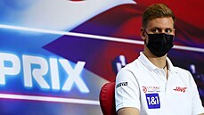 Mick Schumacher na tiskové konferenci před svou závodní premiérou ve formuli 1 Mick Schumacher na tiskové konferenci před svou závodní premiérou ve formuli 1
