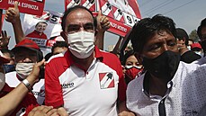 Jeden z kandidátů na prezidenta Peru Yonhy Lescano na předvolebním mítinku.... Jeden z kandidátů na prezidenta Peru Yonhy Lescano na předvolebním mítinku....