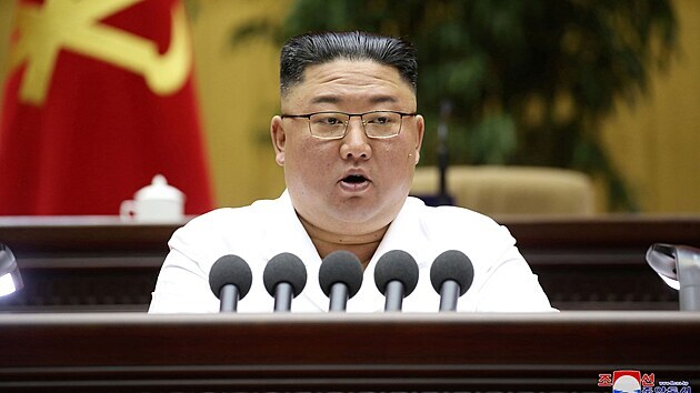 Severokorejsk vdce Kim ong-un na sjezdu Korejsk strany prce vyzval obany, aby se pipravili na velk ekonomick problmy. (9. dubna 2021)