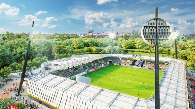 Vizualizace novho stadionu, kter postav Strabag, Geosan Group a D&D Elektromont.