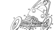 Obrázky tříkolové motorky z patentového spisu Wolfganga Tratuweina Obrázky tříkolové motorky z patentového spisu Wolfganga Tratuweina