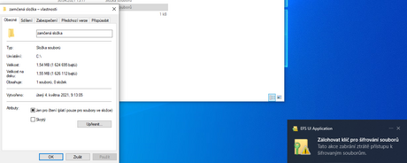 Informace o možnosti zálohovat šifrovací klíč