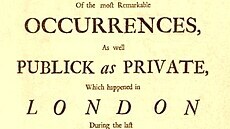 Titulní strana prvního vydání Deníku morového roku z roku 1722